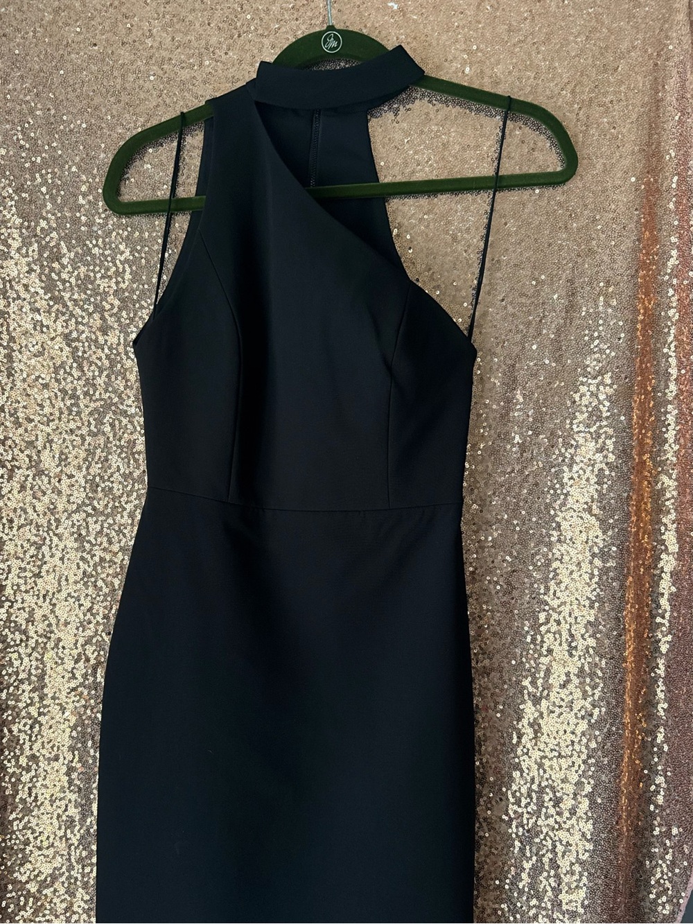 Alice + Olivia Black One-Shoulder Halter Dress